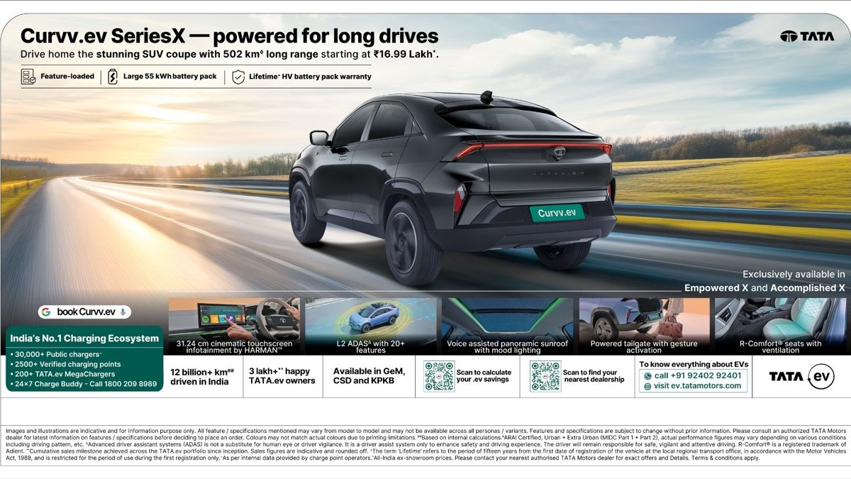 Tata Launches Curvv.ev SeriesX With 502 KM Range Starting At Rs 16.99 Lakh